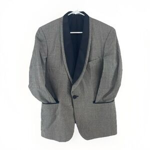 Oscar de la Renta Men's Blazer 37S Black Trim Shawl Collar Houndstooth USA Made